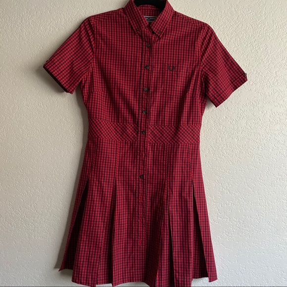 Fred Perry Red and Black Gingham Mini Dress - Picture 2 of 12